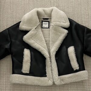 Abercrombie & Fitch Black and Cream Leather Jacket